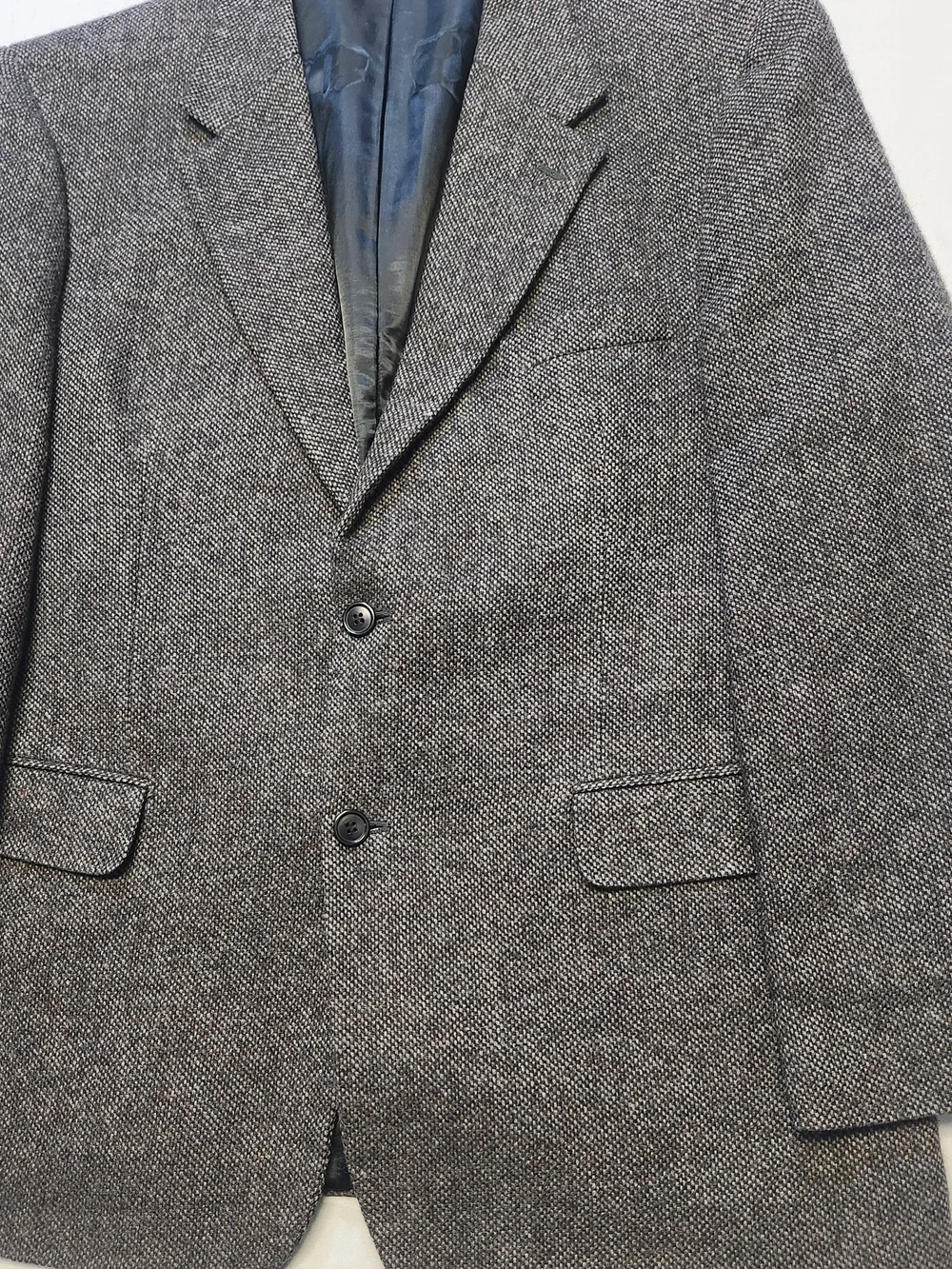 VTG Tweed Jacket 44R Large Gray Barleycorn 100% Wool Lambswool Marled Blazer
